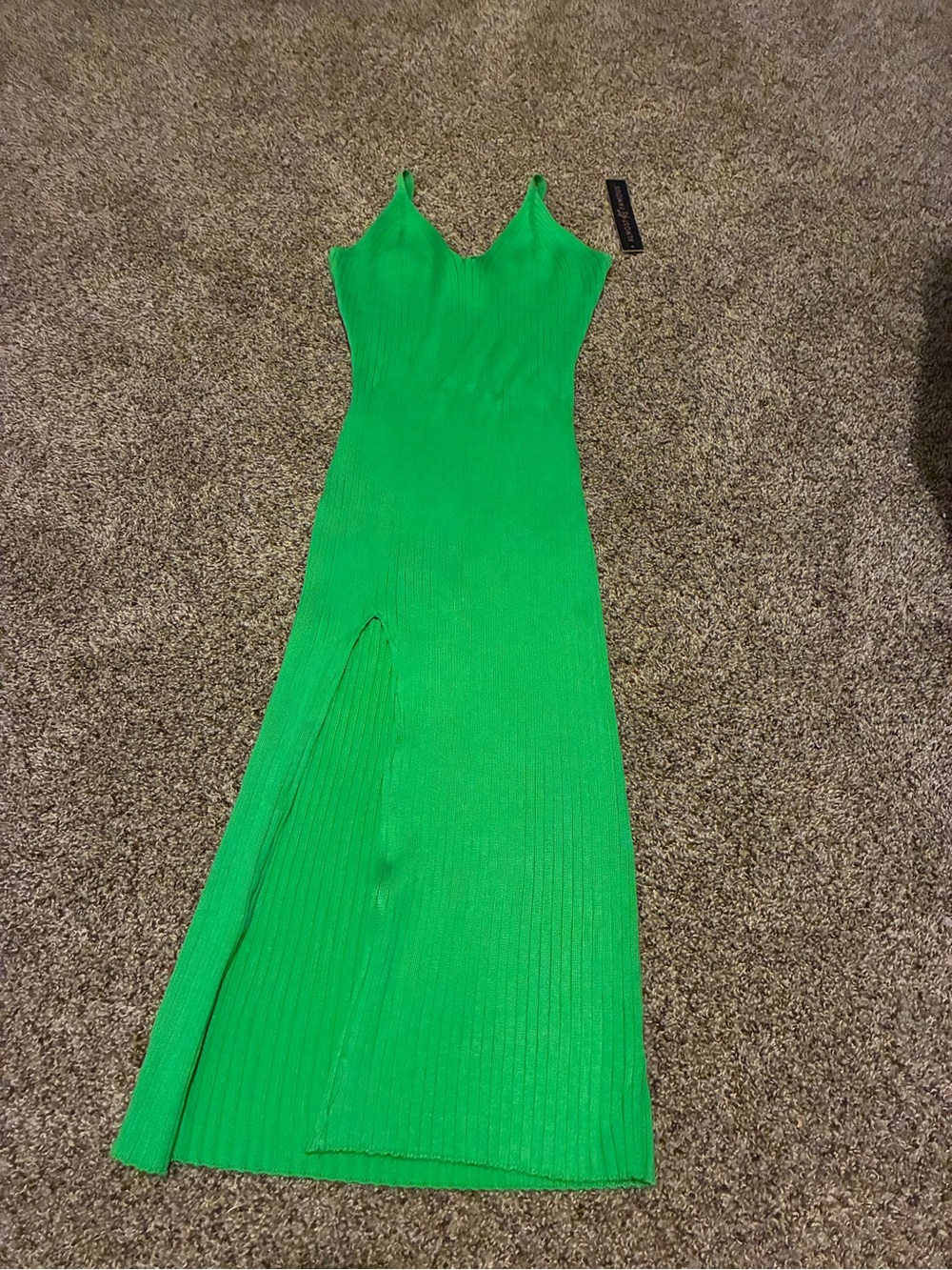 Almost Famous Bright Green Ribbed Maxi Slip Dress with Side Slit